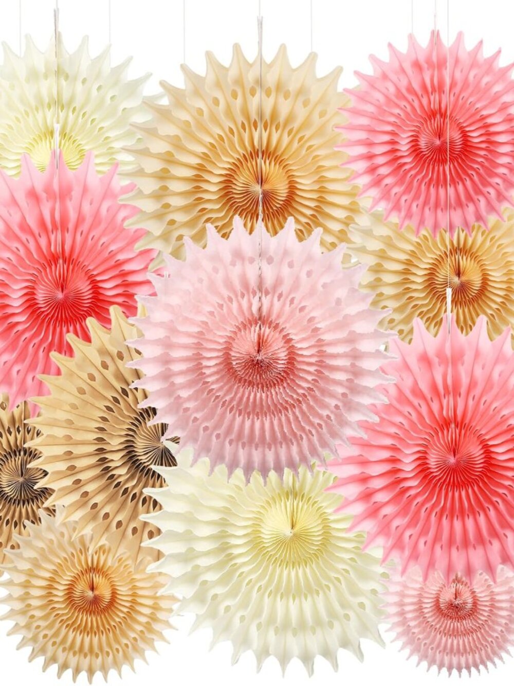 12PCS Paper Fans Champagne Gold Beige Boho Party Decorations Tissue Paper Flower